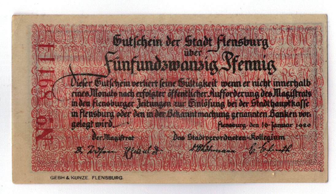 Banconote, Germania, Flensburg, 25 Pfennig, personnage, 1920, 1920-01-16, SPL