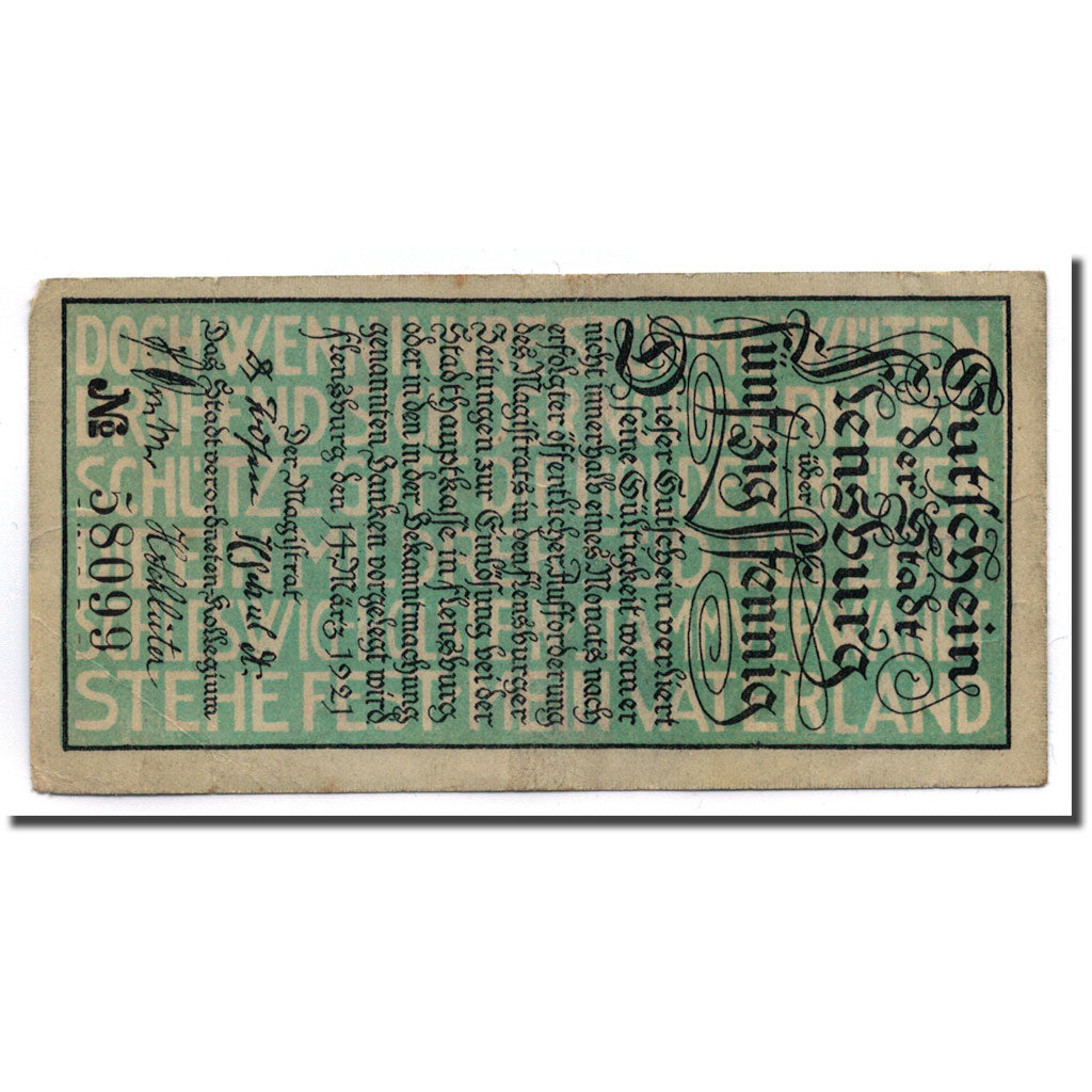 Banconote, Germania, Flensburg, 5 Pfennig, Eglise, 1920, 1920-01-16, SPL