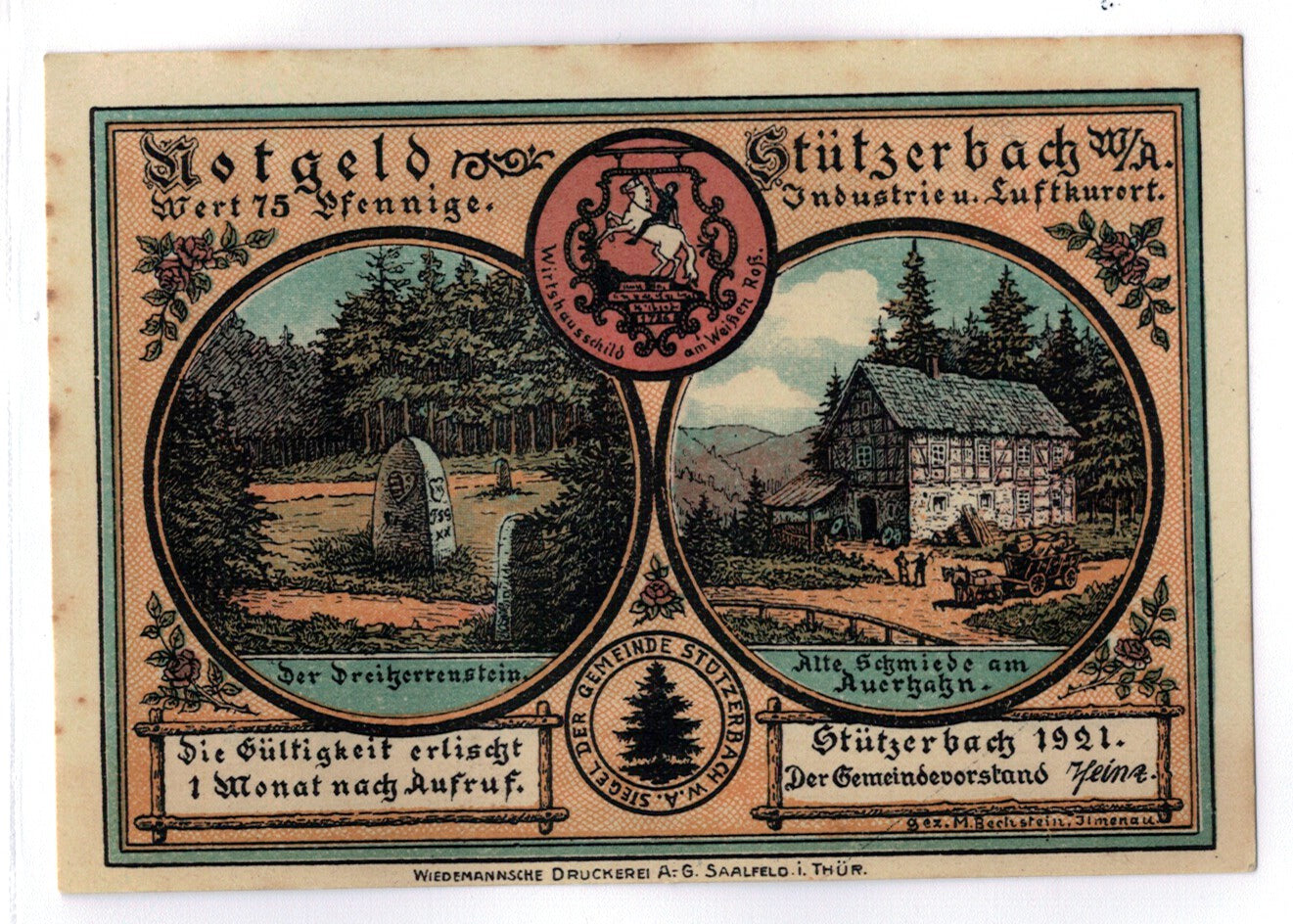 Billete, Alemania, Stuzerbach, 75 Pfennig, personnage 1, 1921, SC, Mehl:1287.1