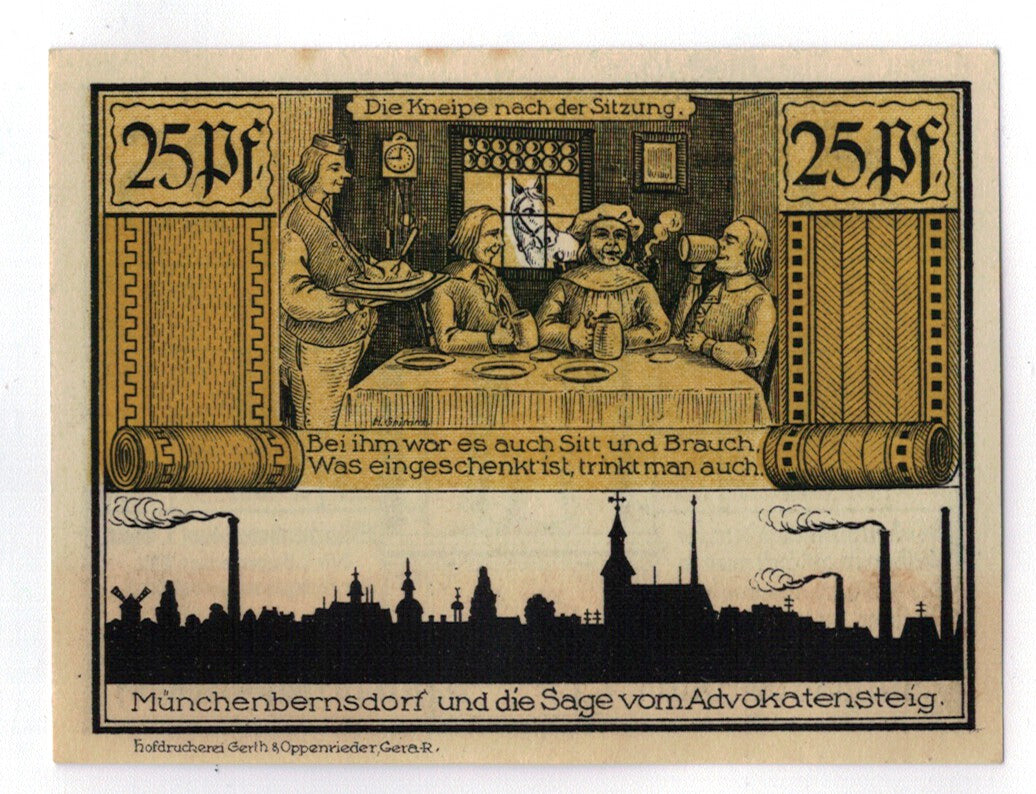 Banconote, Germania, Münnerstadt, 25 Pfennig, personnage, 1921, 1921-09-01