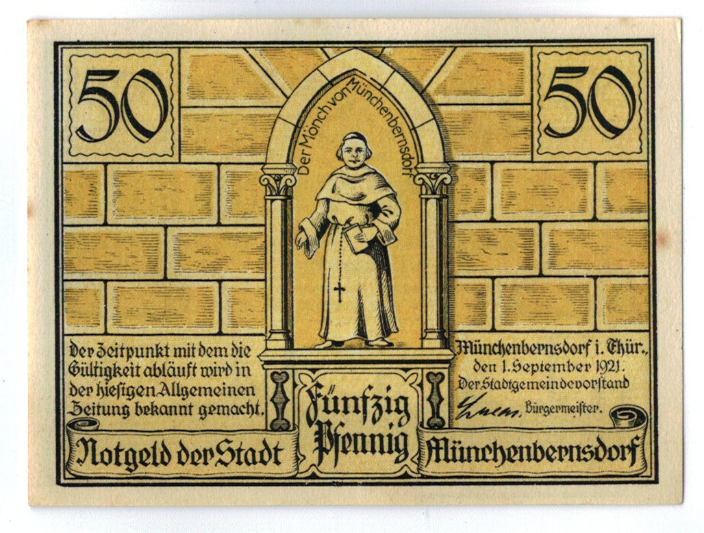 Banconote, Germania, Münnerstadt, 50 Pfennig, cavalier, 1921, 1921-09-01, SPL