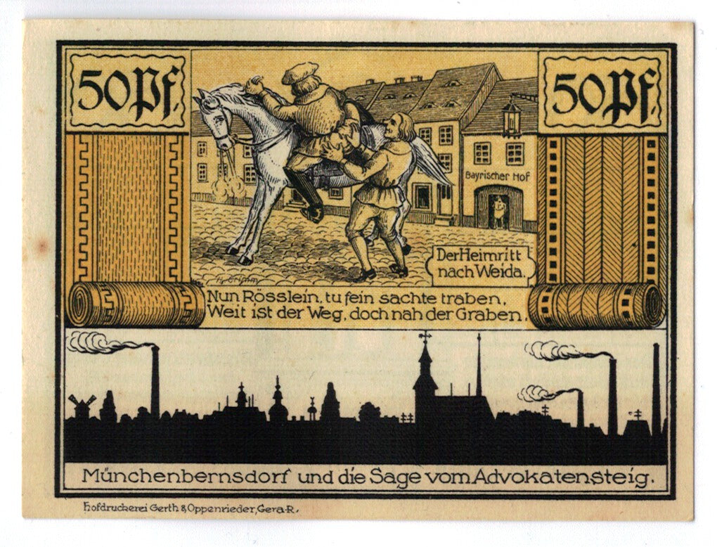 Banconote, Germania, Münnerstadt, 50 Pfennig, cavalier, 1921, 1921-09-01, SPL