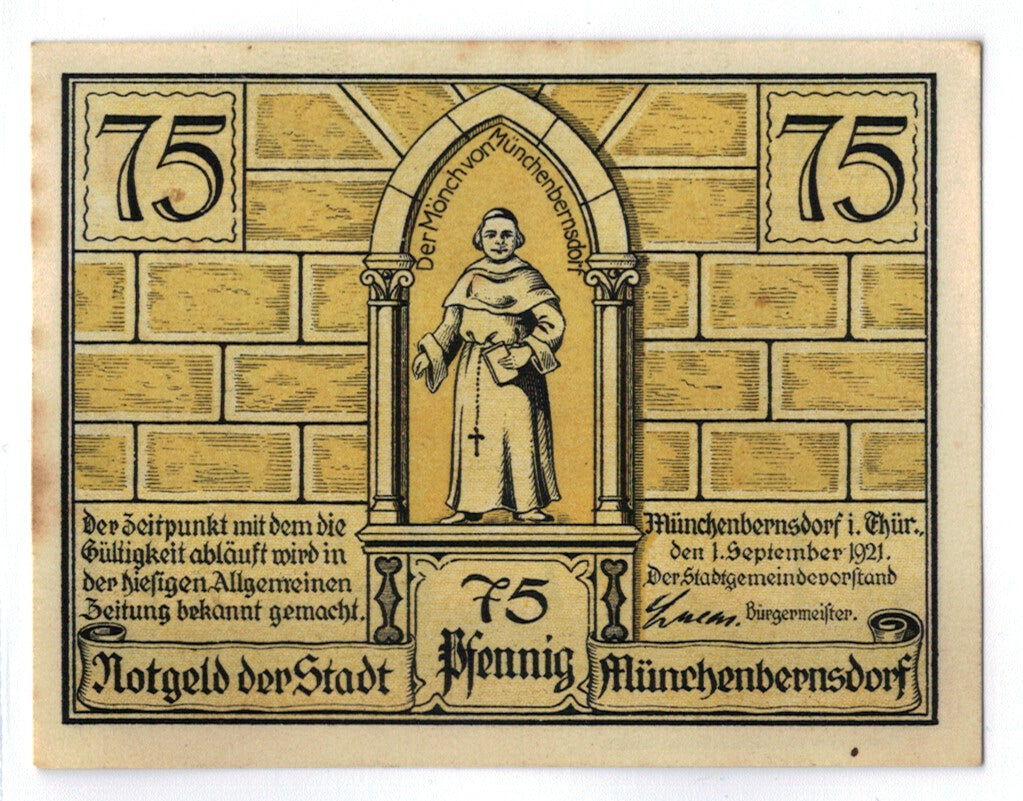 Banconote, Germania, Münnerstadt, 75 Pfennig, cheval, 1921, 1921-09-01, SPL