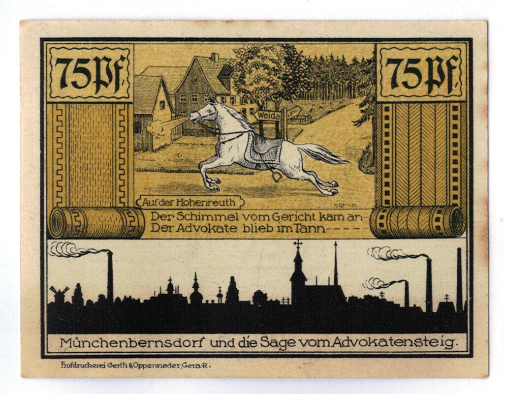 Banconote, Germania, Münnerstadt, 75 Pfennig, cheval, 1921, 1921-09-01, SPL