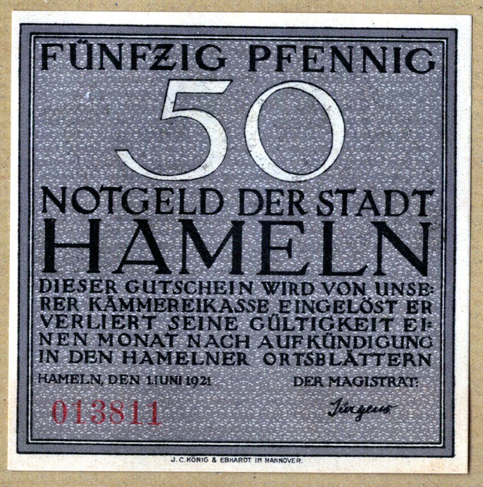 Biljet, Duitsland, Hameln, 50 Pfennig, personnage, 1921, 1921-06-01, SPL