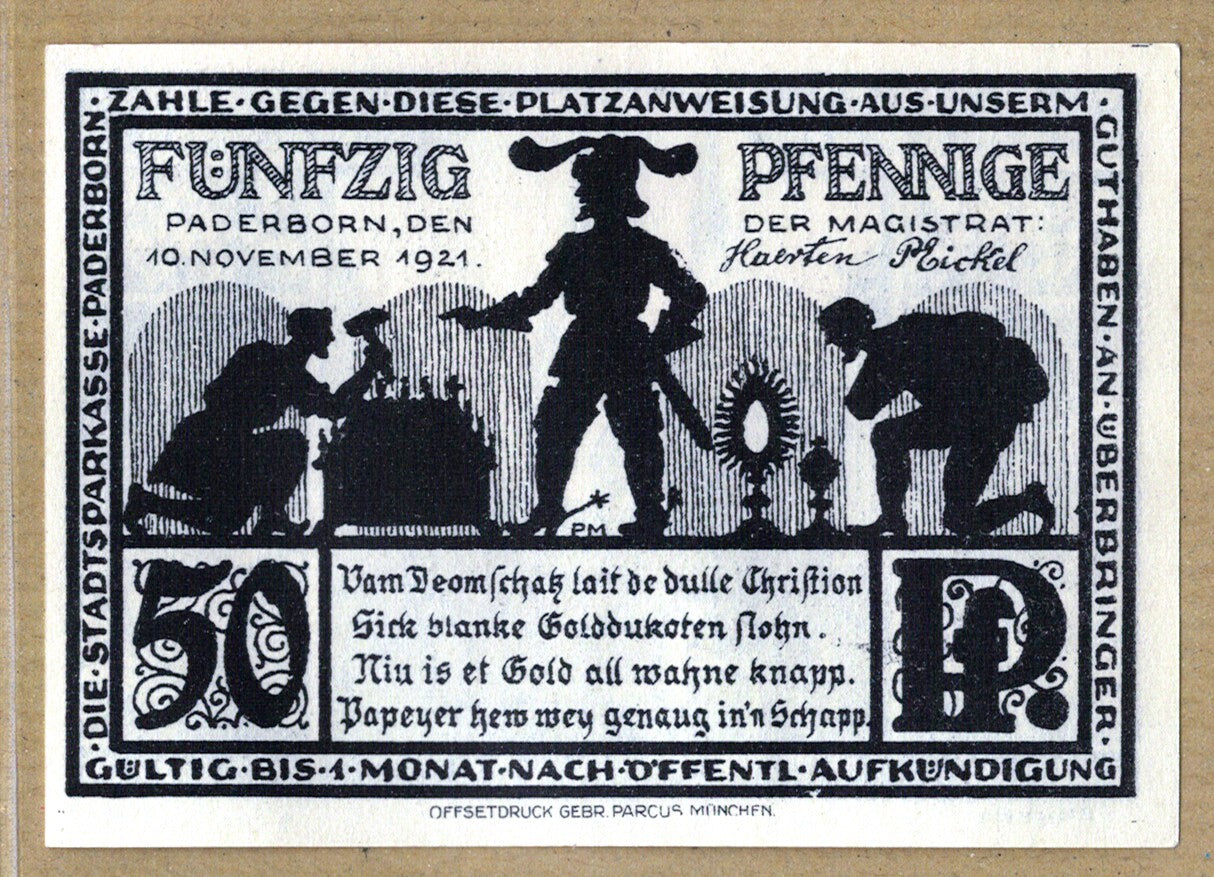 Banconote, Germania, Paderborn, 50 Pfennig, Eglise, 1921, 1921-11-10, SPL