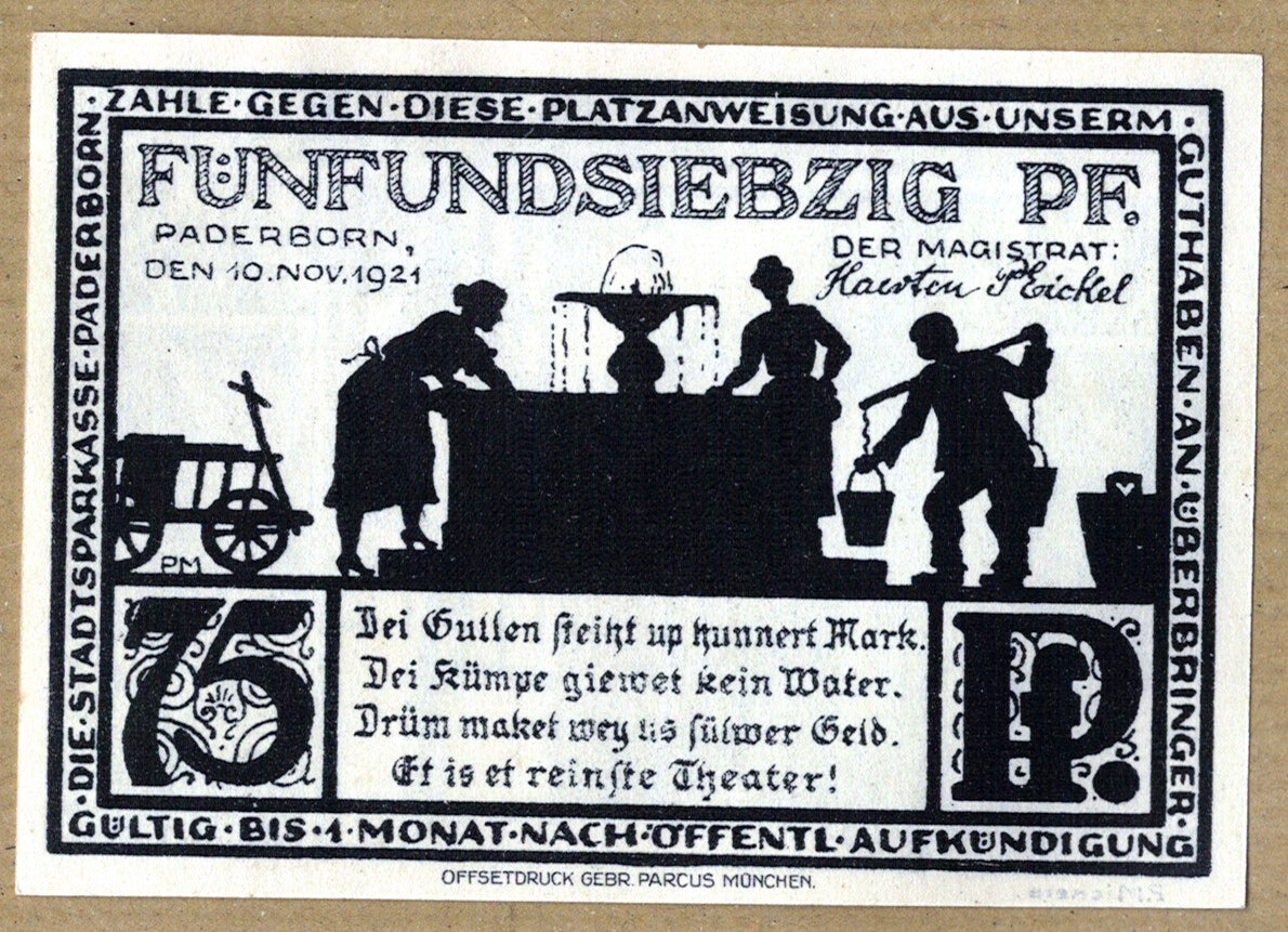 Banconote, Germania, Paderborn, 75 Pfennig, ruelle, 1921, 1921-11-10, SPL