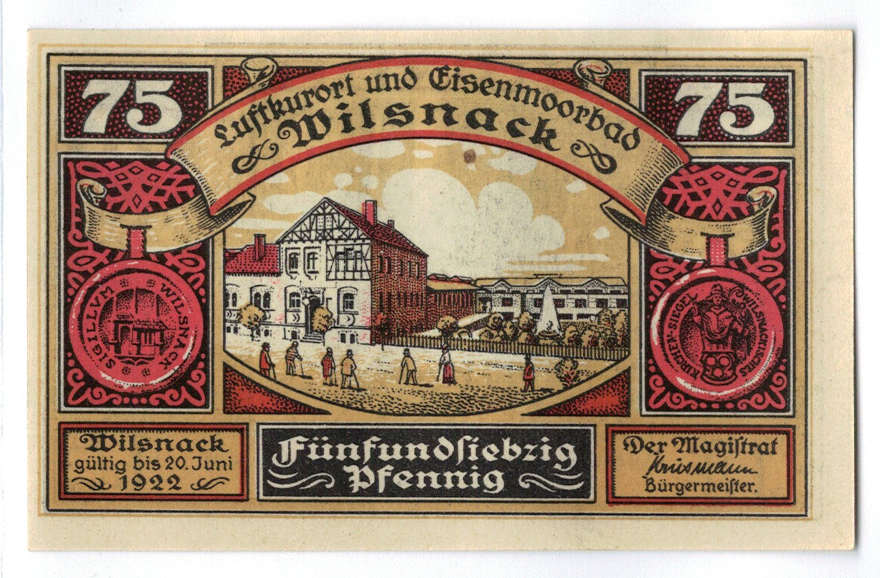 Banconote, Germania, Wilsnack, 75 Pfennig, personnage 2, 1922, 1920-06-20, SPL