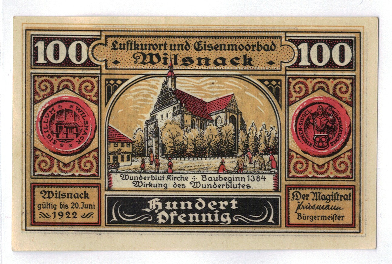 Billet, Allemagne, Wilsnack, 100 Pfennig, personnage, 1922, 1920-06-20, SPL