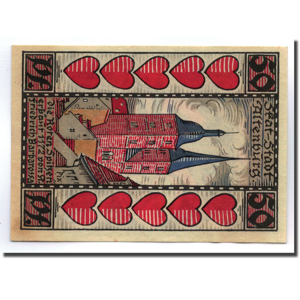 Banconote, Germania, Altenburg Stadt, 50 Pfennig, monument 1, 1921, SPL