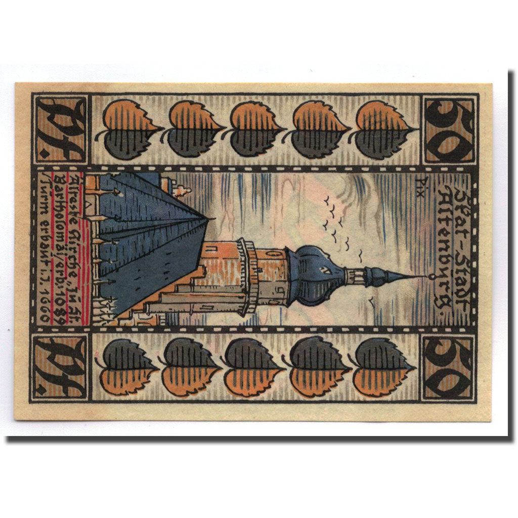 Banconote, Germania, Altenburg Stadt, 50 Pfennig, monument 2, 1921, SPL