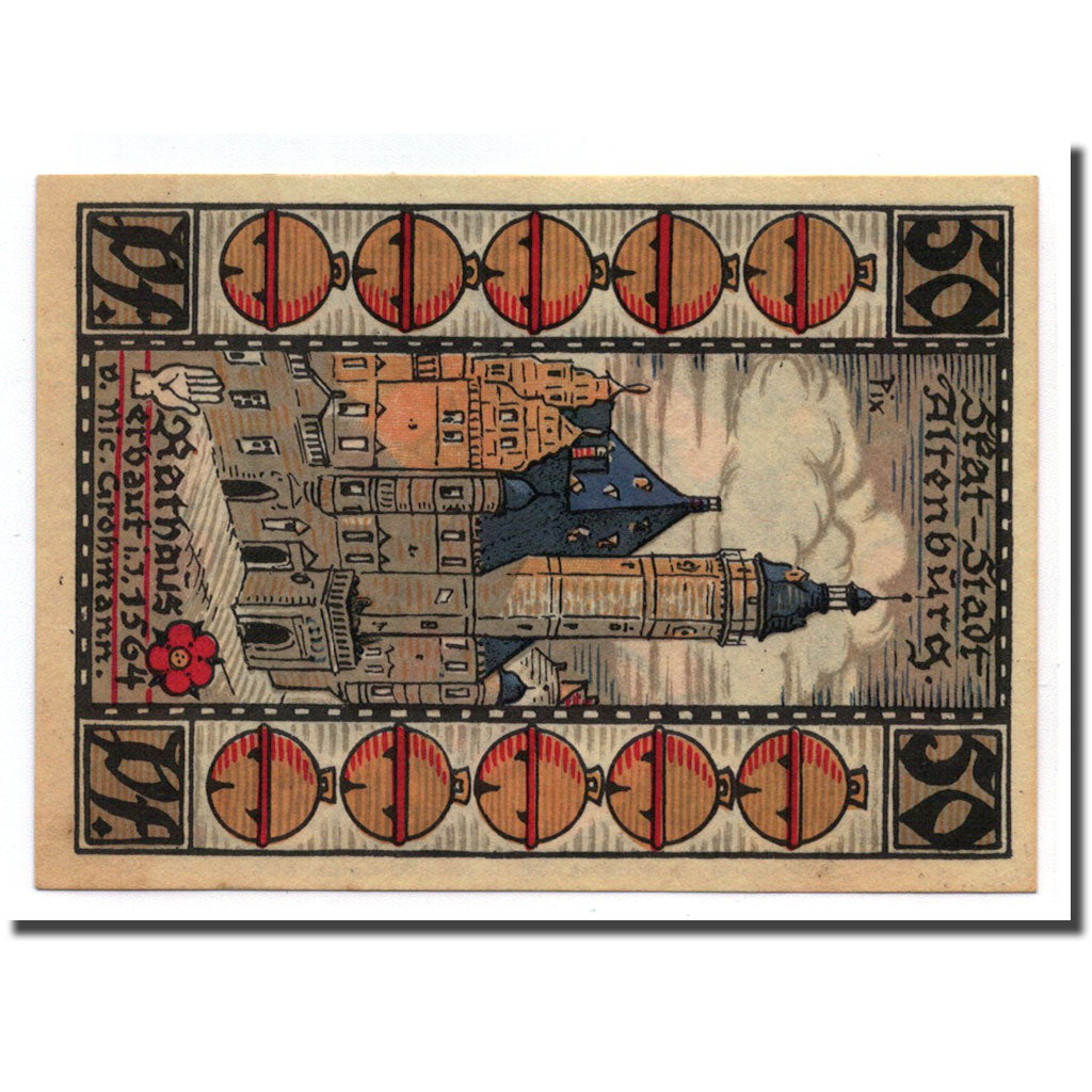 Billete, Alemania, Altenburg Stadt, 50 Pfennig, monument 3, 1921, SC, Mehl:21.2