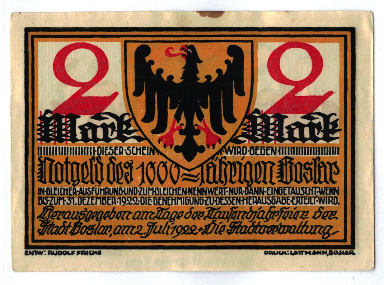 Banconote, Germania, Goslar Stadt, 2 Mark, personnage, 1922, 1922-07-02, SPL