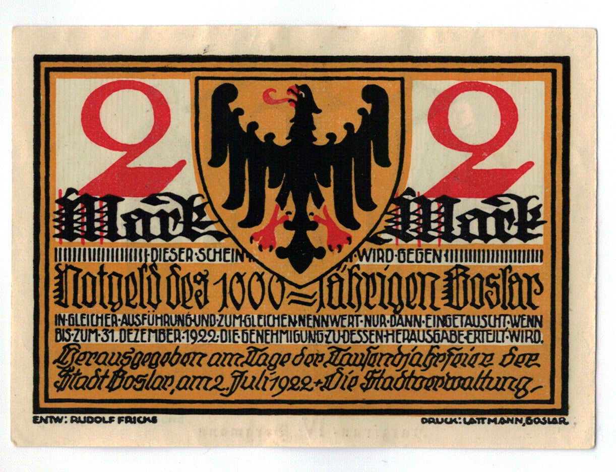 Billete, Alemania, Goslar Stadt, 2 Mark, personnage 2, 1922, 1922-07-02, SC