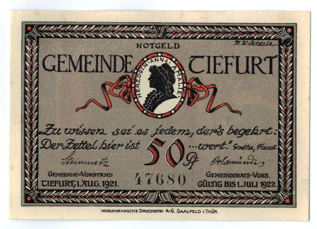 Geldschein, Deutschland, Tiefurt, 50 Pfennig, paysage, 1921, 1921-08-01, UNZ-