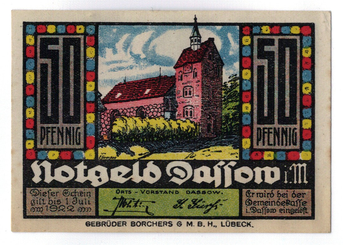 Banconote, Germania, Dassow, 50 Pfennig, Ecusson, O.D, SPL, Mehl:260.1