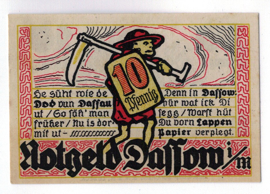 Billete, Alemania, Dassow, 10 Pfennig, personnage, O.D, SC, Mehl:260.1