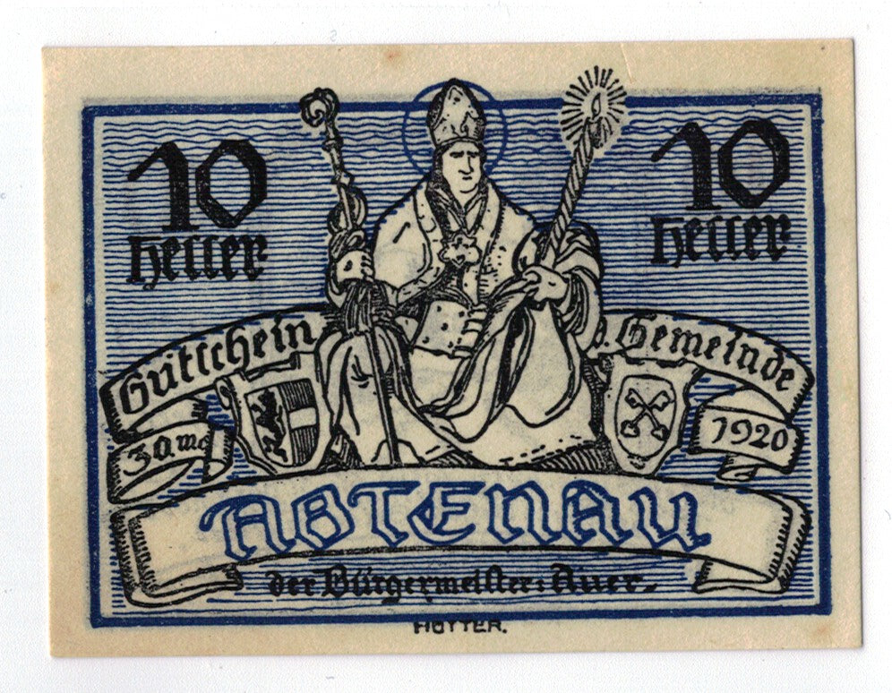 Geldschein, Österreich, Abtenau, 10 Heller, personnage, 1920, UNZ-