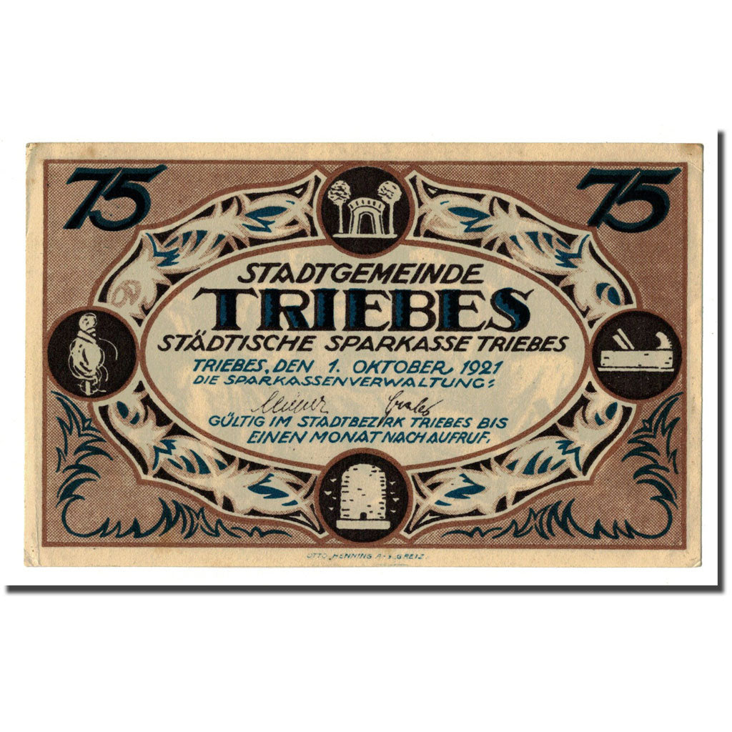 Banknote, Germany, Triebes, 75 Pfennig, personnage, 1921, 1921-10-01, UNC(63)