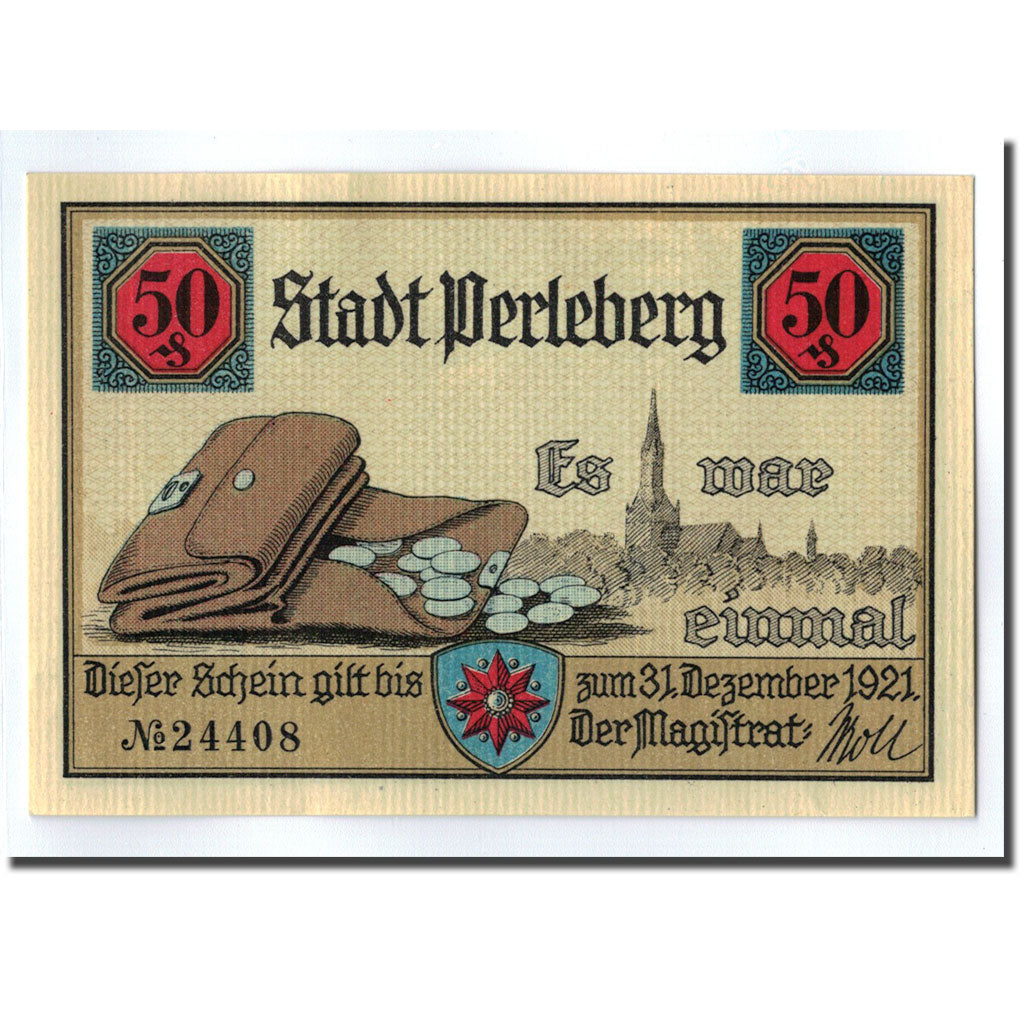 Billete, Alemania, Perleberg, 50 Pfennig, ruelle, 1921, SC, Mehl:1056.1