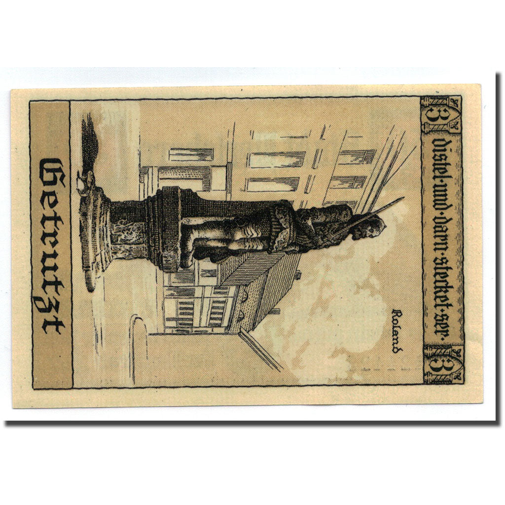 Banconote, Germania, Perleberg, 50 Pfennig, statue, 1921, SPL, Mehl:1056.1