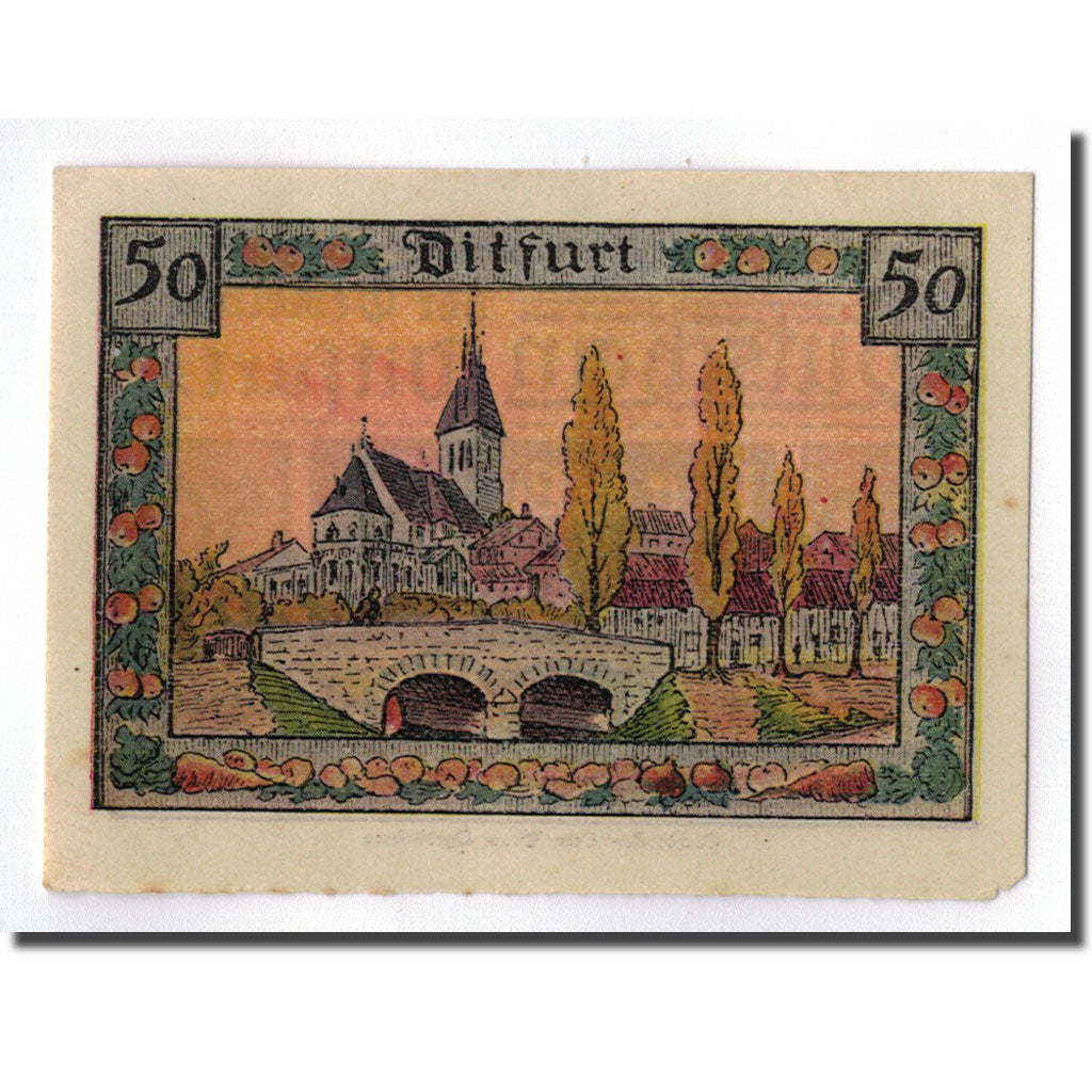 Banconote, Germania, Ditfurt Gemeinde, 50 Pfennig, paysage, 1921, 1921-07-01