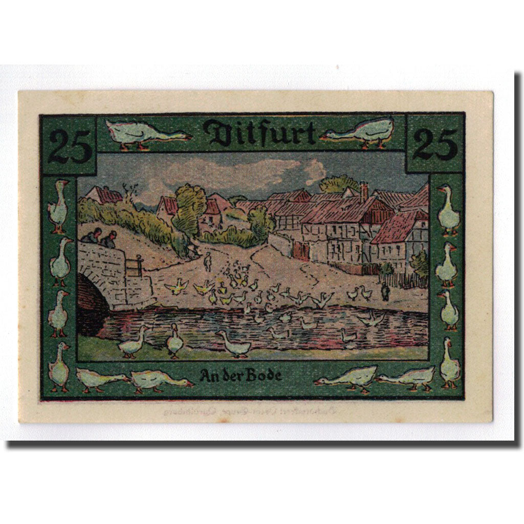 Banconote, Germania, Ditfurt Gemeinde, 25 Pfennig, paysage, 1921, 1921-07-01