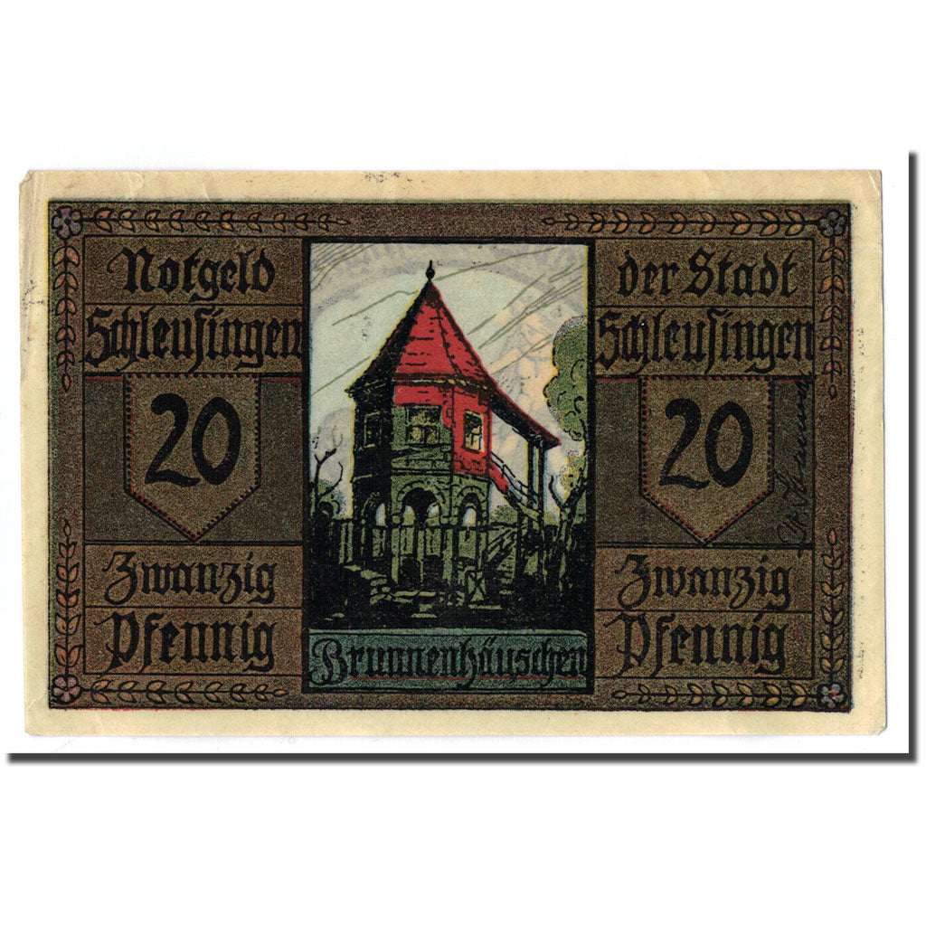 Banconote, Germania, Schleusingen Stadt, 20 Pfennig, personnage, O.D, SPL