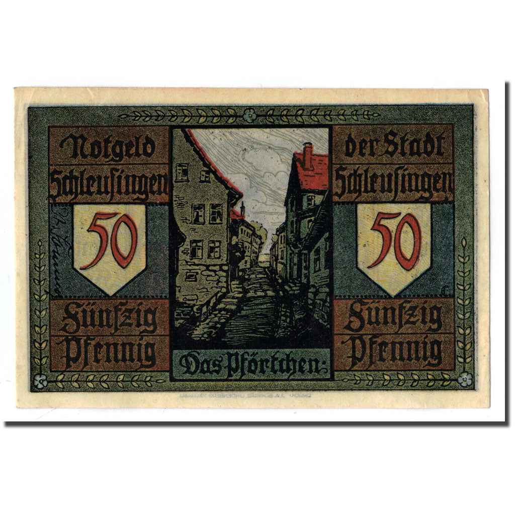 Banconote, Germania, Schleusingen Stadt, 50 Pfennig, personnage, O.D, SPL