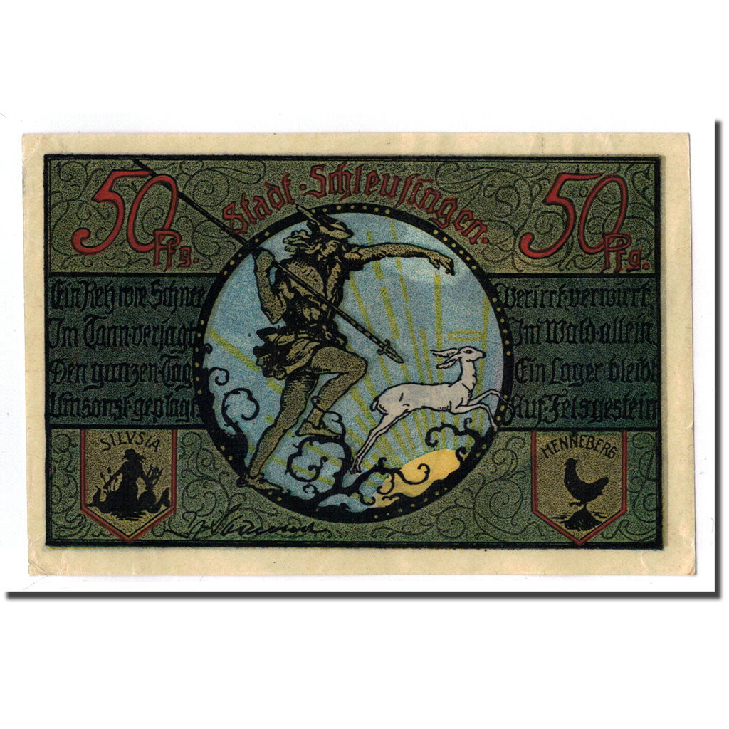 Banconote, Germania, Schleusingen Stadt, 50 Pfennig, personnage 1, O.D, SPL