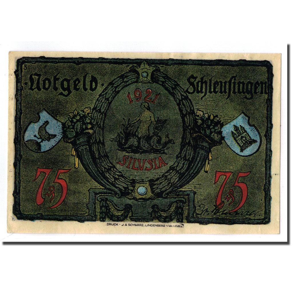 Banconote, Germania, Schleusingen Stadt, 75 Pfennig, statue, O.D, SPL
