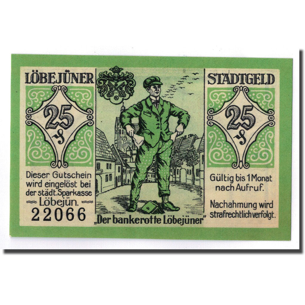 Banconote, Germania, Lobejün, 25 Pfennig, personnage, 1921, 1921-02-25, SPL
