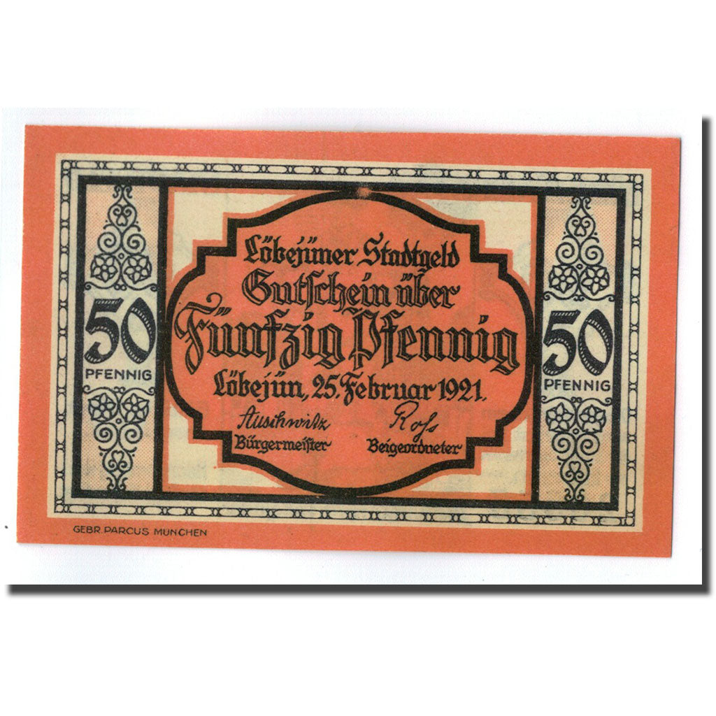 Banknote, Germany, Lobejün, 50 Pfennig, personnage, 1921, 1921-02-25, UNC(63)