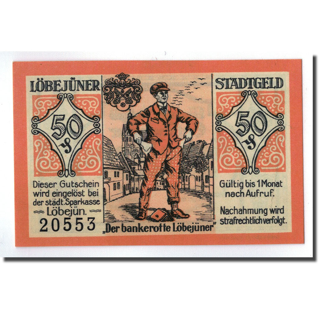 Banknote, Germany, Lobejün, 50 Pfennig, personnage, 1921, 1921-02-25, UNC(63)