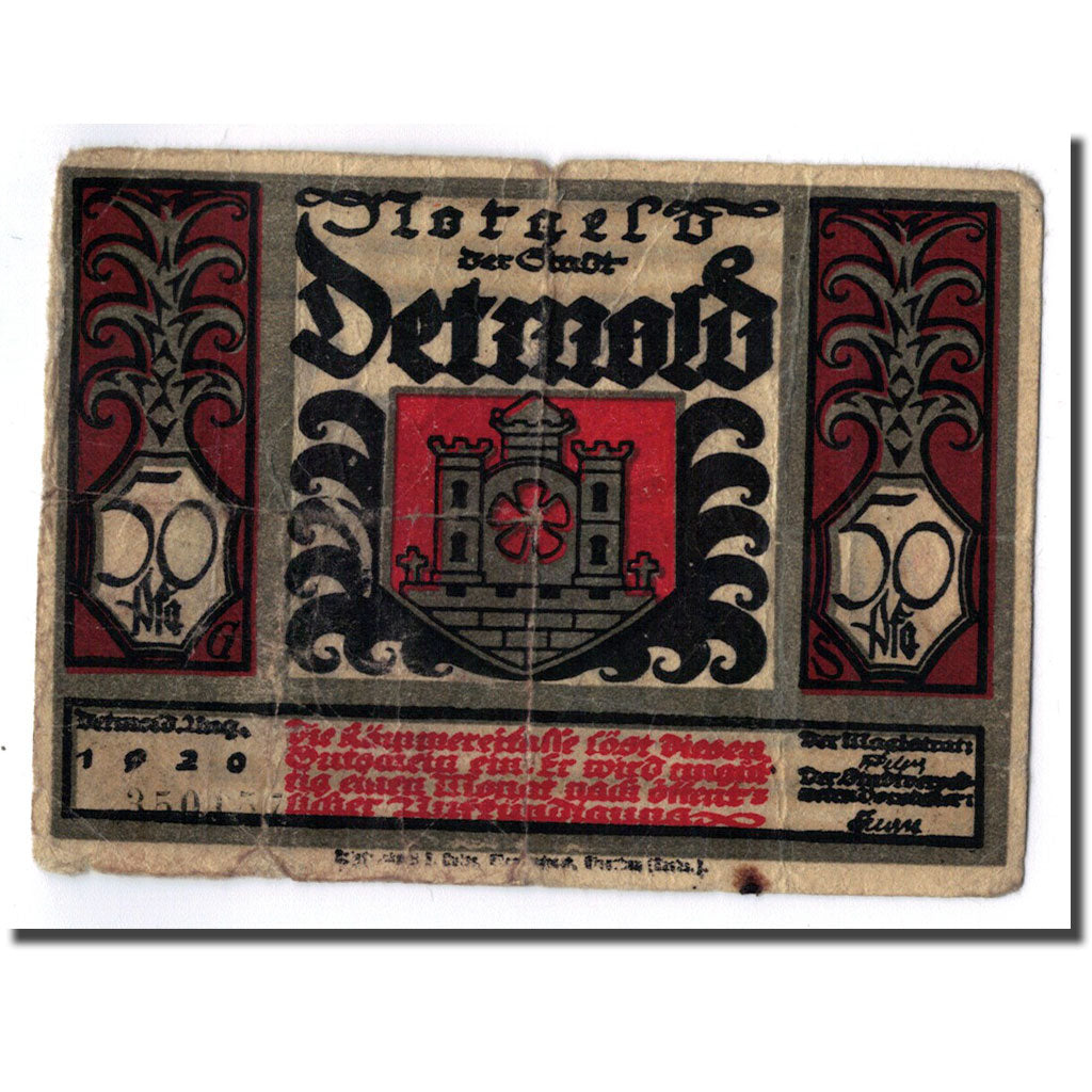 Biljet, Duitsland, Detmold, 50 Pfennig, personnage, 1920, SPL, Mehl:268.8
