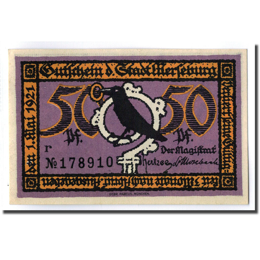 Banconote, Germania, Merseburg Stadt, 50 Pfennig, paysage 3, 1921, 1921-05-01