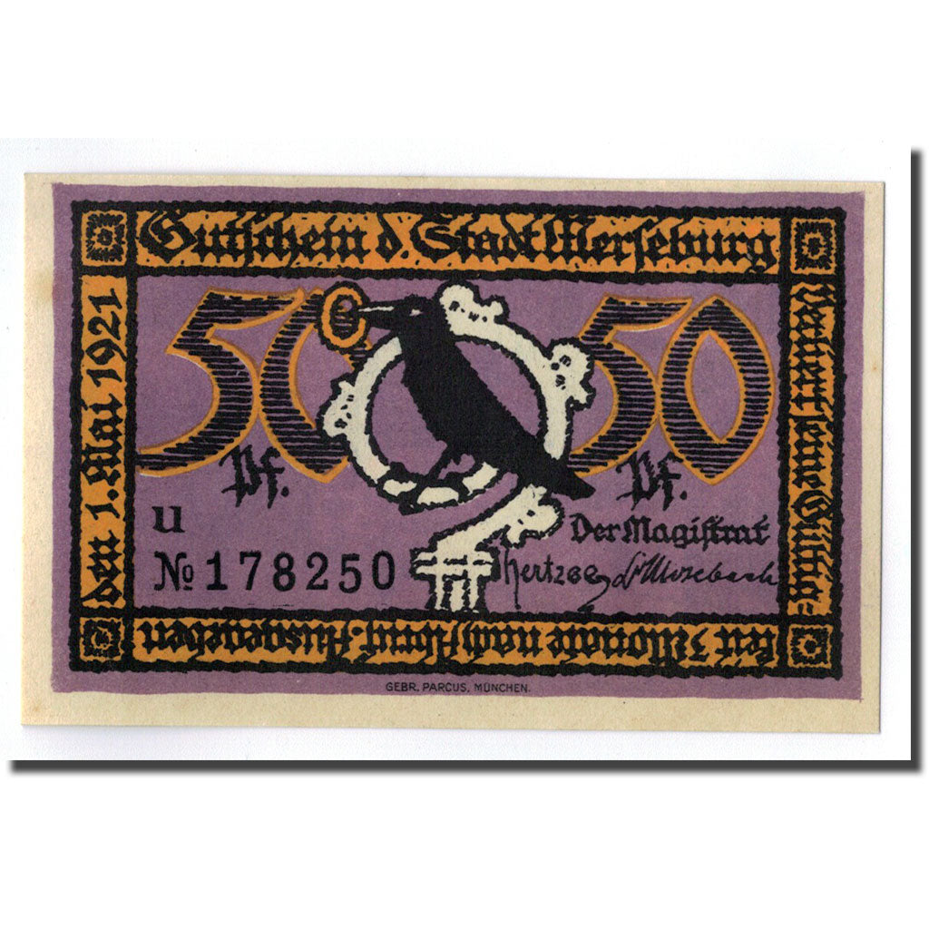 Banconote, Germania, Merseburg Stadt, 50 Pfennig, paysage 5, 1921, 1921-05-01