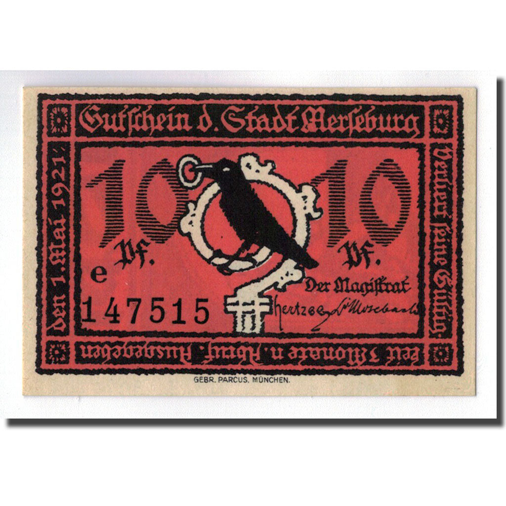 Billete, Alemania, Merseburg Stadt, 10 Pfennig, personnage, 1921, SC, Mehl:884.1