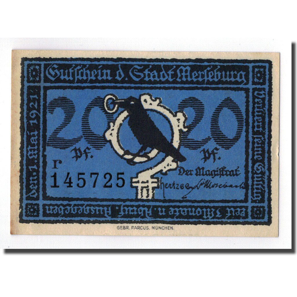 Billete, Alemania, Merseburg Stadt, 20 Pfennig, personnage, 1921, SC, Mehl:884.1