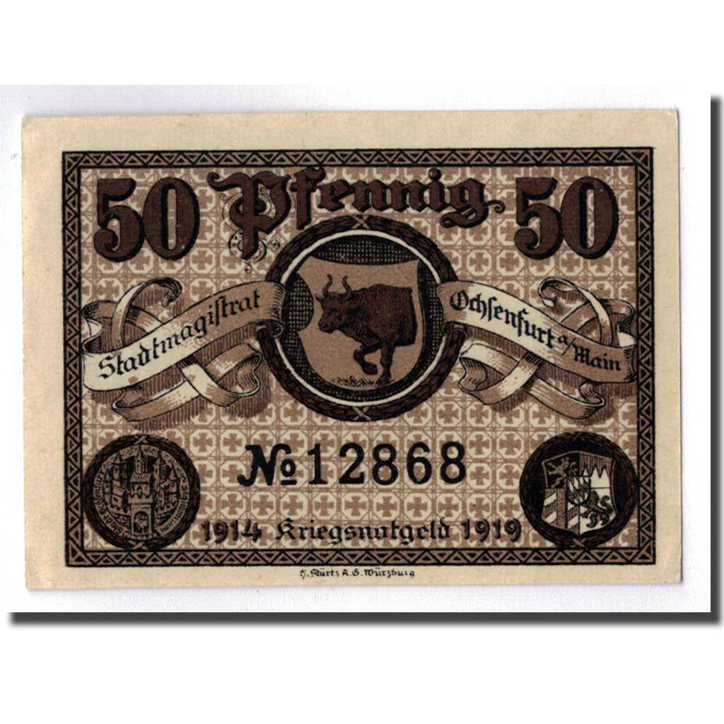 Billet, Allemagne, Ochsenfurt a/main, 50 Pfennig, Ecusson 1, 1919, SPL