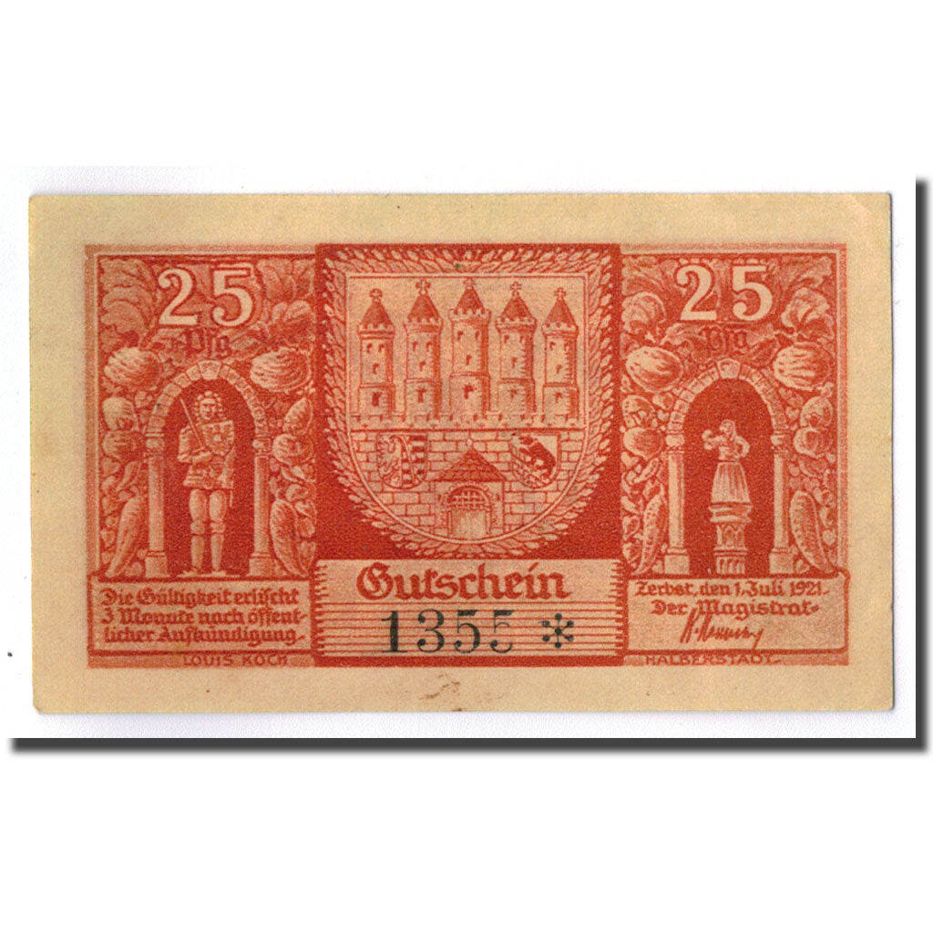 Billete, Alemania, Zerbst, 25 Pfennig, château, 1921, 1921-07-01, SC