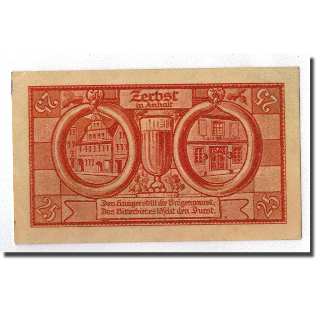Billete, Alemania, Zerbst, 25 Pfennig, château, 1921, 1921-07-01, SC