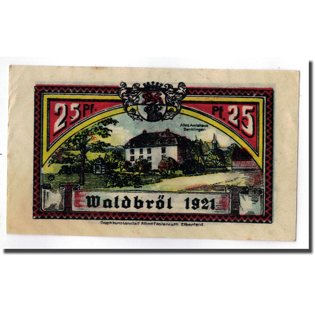 Banconote, Germania, Waldbröl, 25 Pfennig, personnage, 1921, SPL, Mehl:1370.1