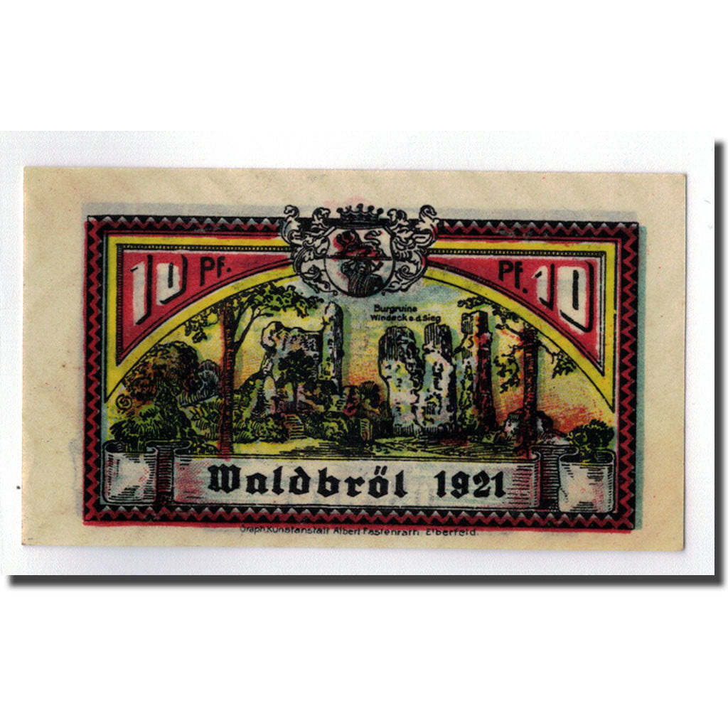 Banconote, Germania, Waldbröl, 10 Pfennig, personnage, 1921, SPL, Mehl:1370.1