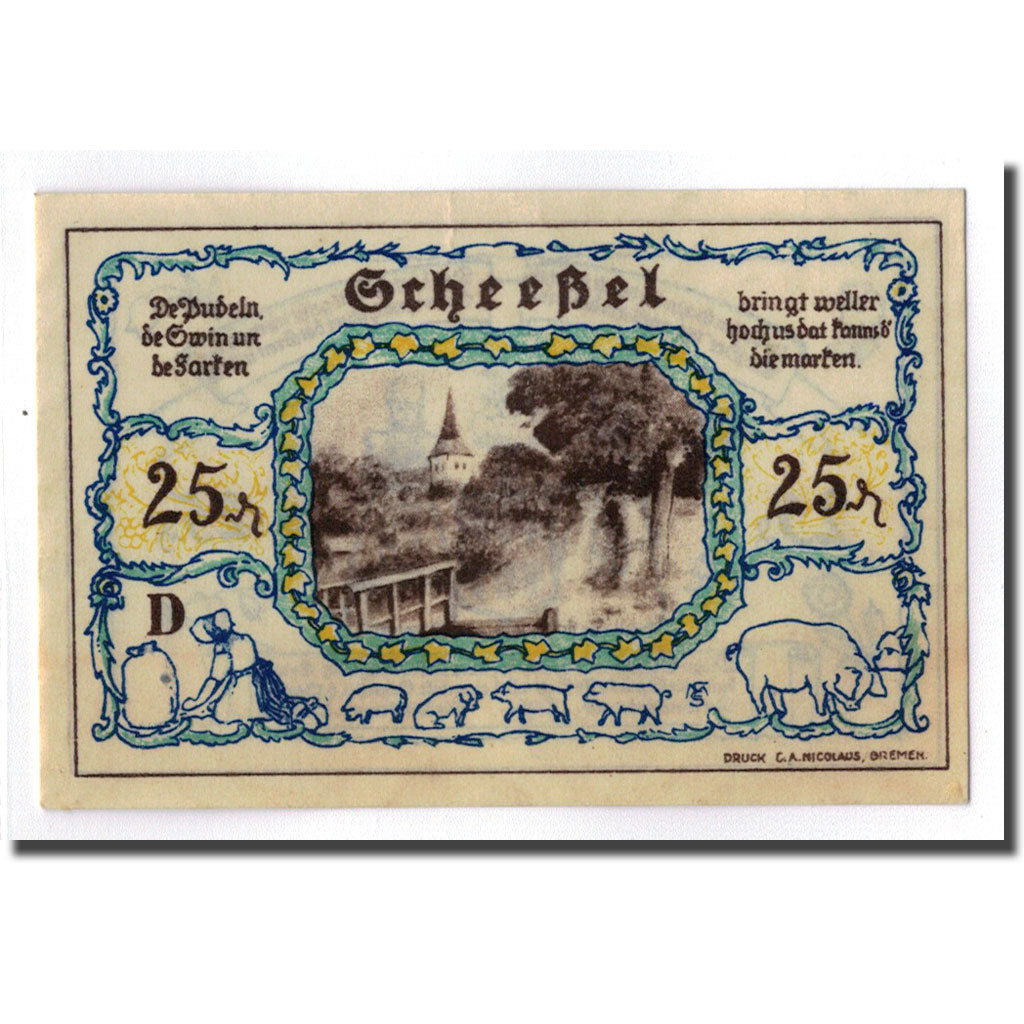 Banconote, Germania, Scheessel, 25 Pfennig, personnage, 1921, 1921-01-01, SPL