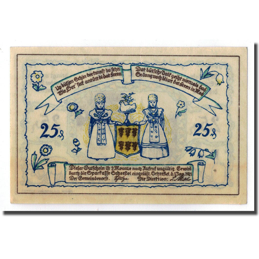 Banconote, Germania, Scheessel, 25 Pfennig, personnage, 1921, 1921-01-01, SPL