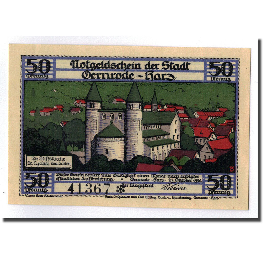 Banconote, Germania, Gernrode a. H., 50 Pfennig, château, 1921, 1921-10-21