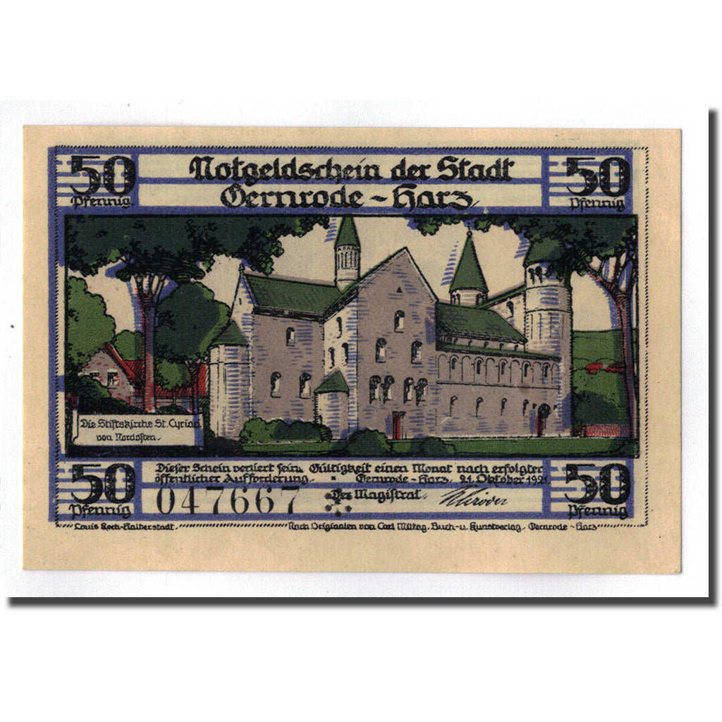 Banconote, Germania, Gernrode a. H., 50 Pfennig, chateau 1, 1921, 1921-10-21