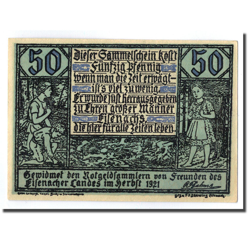 Banknot, Niemcy, Eisenach Stadt, 50 Pfennig, portrait 7, O.D, Undated, UNC(63)