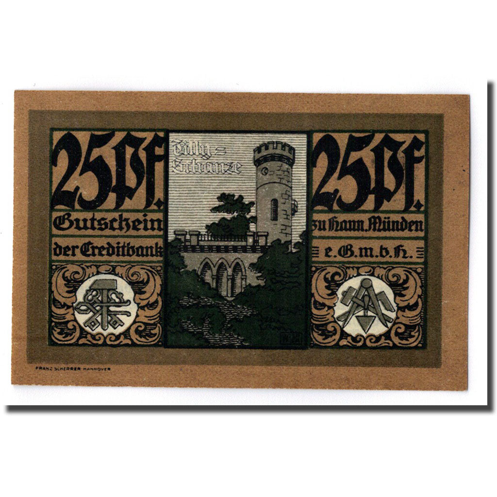 Banknot, Niemcy, Hann. Münden, 25 Pfennig, paysage, 1921, 1921-07-01, UNC(63)